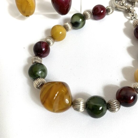 Reimagined Boho Glass Bead Bracelet and Dangle Earrings - Picture 2 of 5